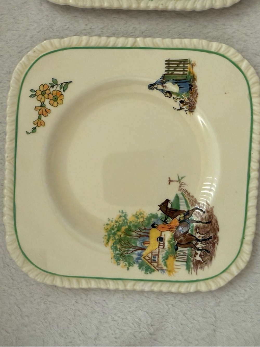 Antique RARE 1930’s Art Deco ~ Dessert Plates Set Hunting Scene Horses Drawn Art - Picture 2 of 6